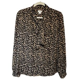 J. Crew Animal Print Blouse with Neck Tie